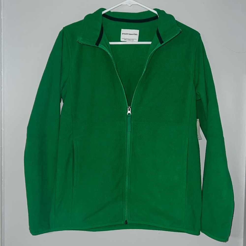 Amazon essentials long sleeve fleece full zip up. New with tags. Green in color.